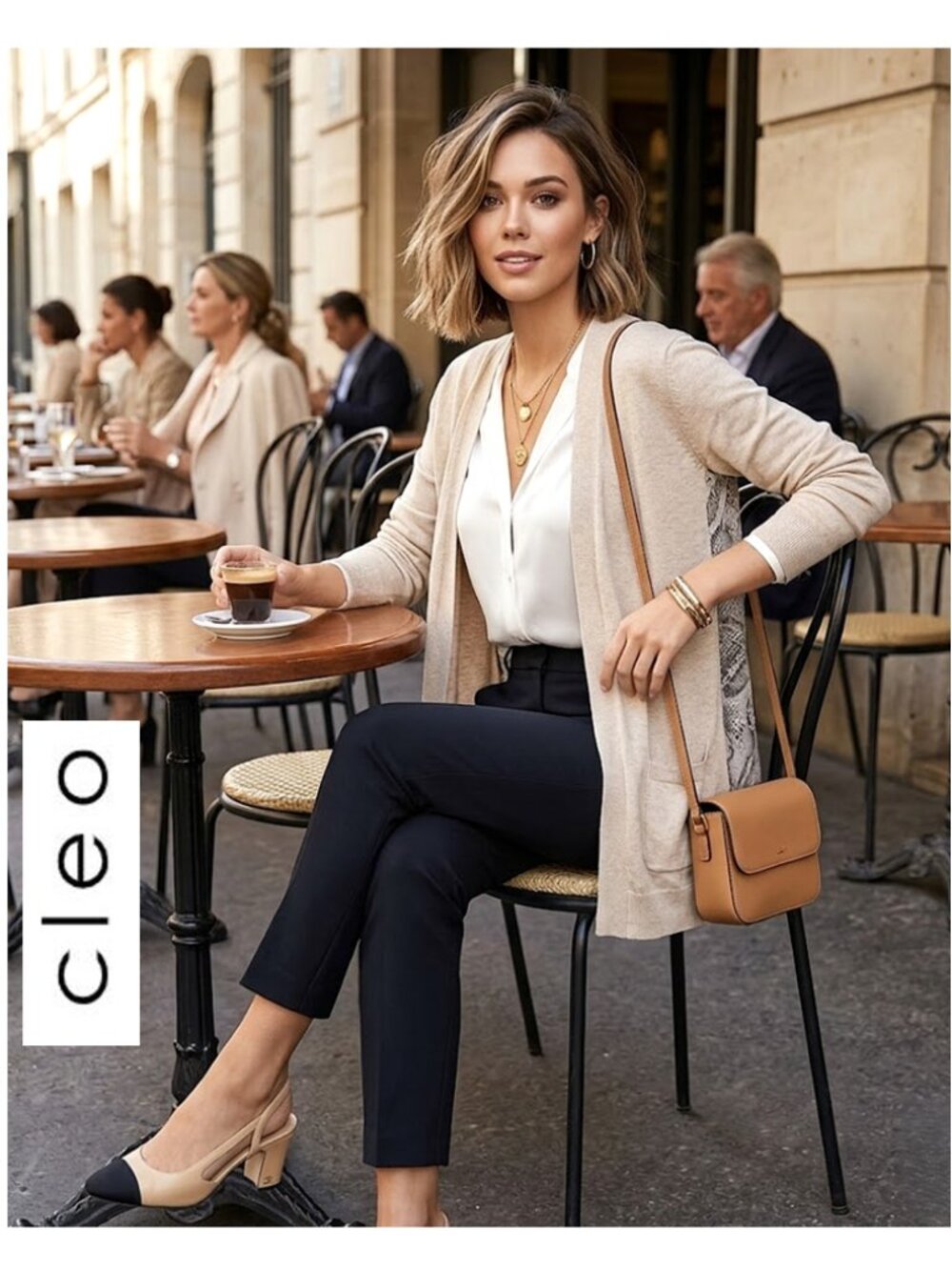 (3 for $30) CLEO - Open front long beige cardigan with sheer back